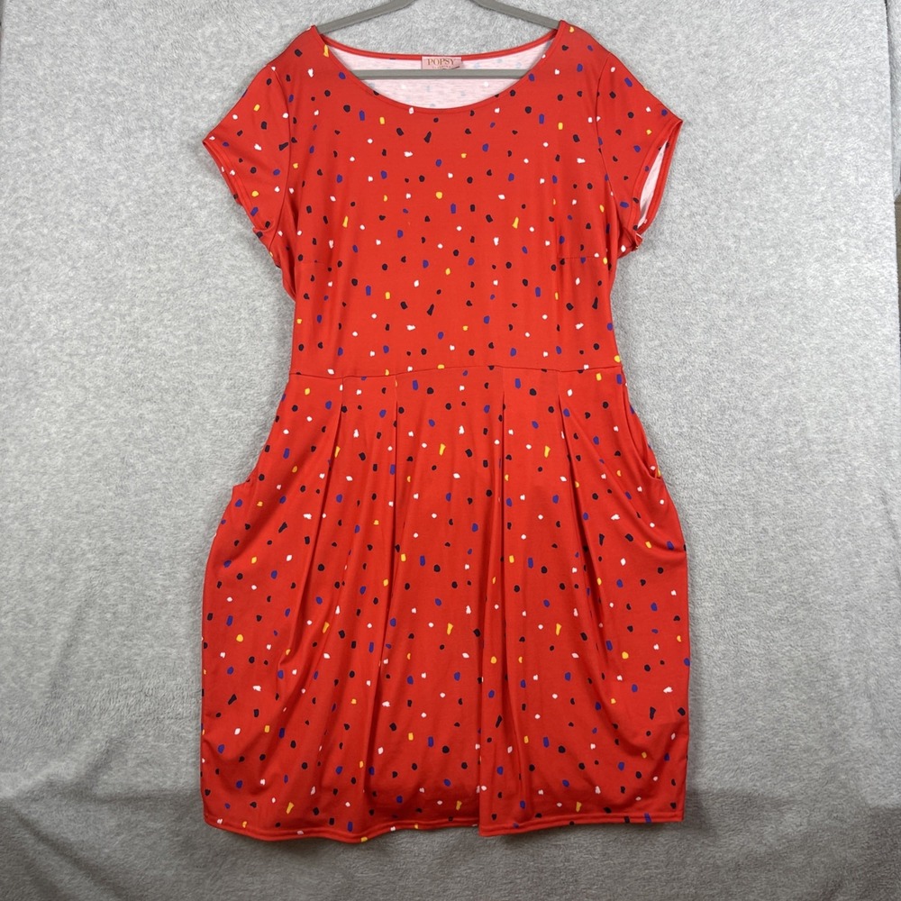 Popsy Abstract‎ Dot Swing Dress Red Womens 22 US 18 Stretch Whimsical Playful